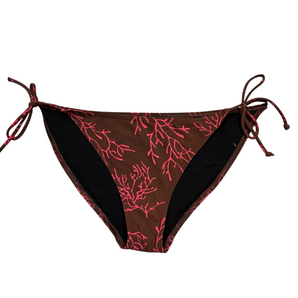 Victoria’s Secret Brown and Pink‎ Coral Print Side Tie Bikini Bottoms Size Large